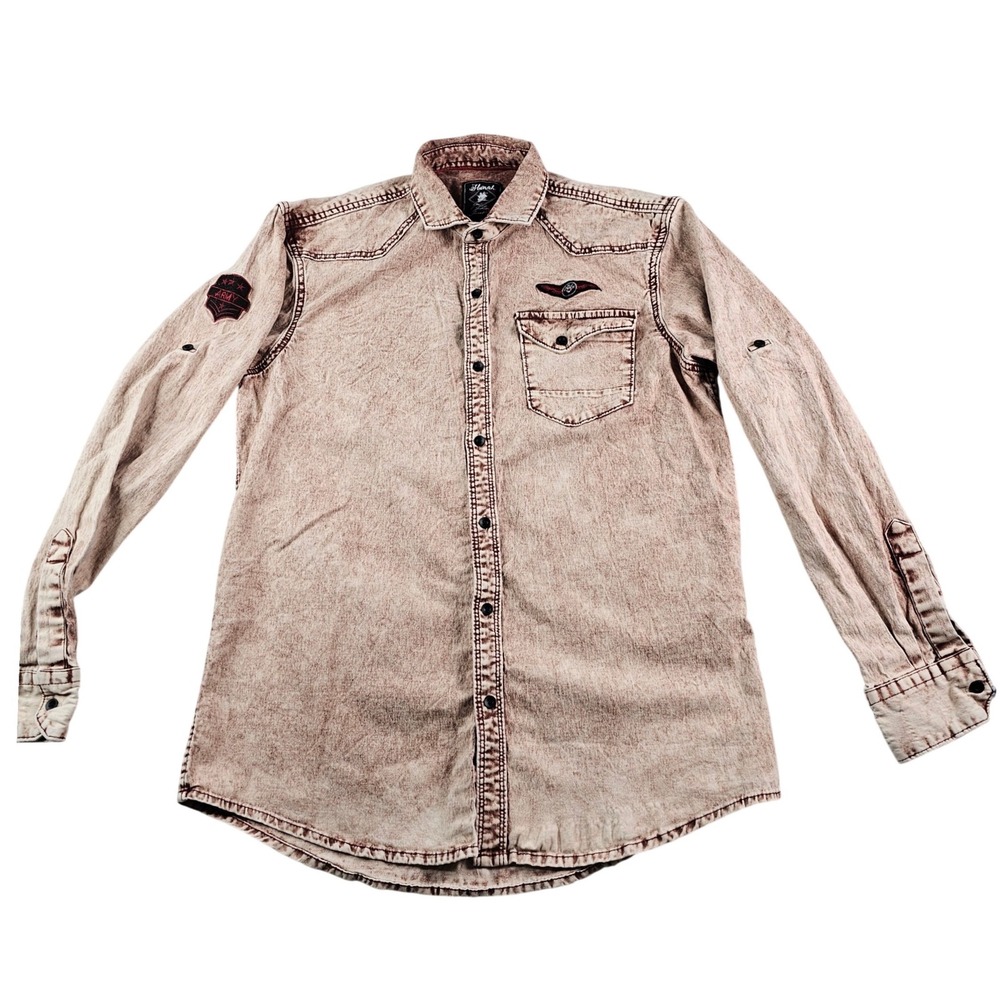 Hunah Casual Shirt Men XL‎ Brown Cotton Long Sleeve Button Down Shirt